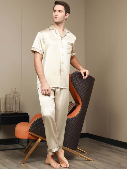 MAXIME - Silk Pajamas with Contrasting Trim - ZyraLux