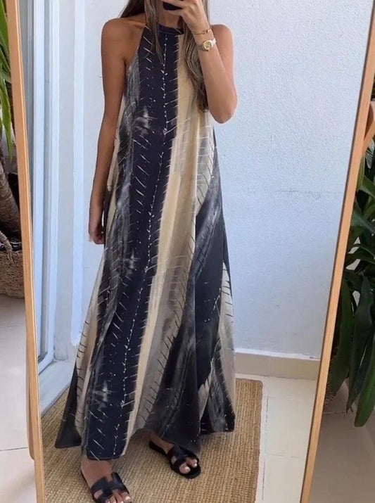 Tie-Dye Halter Maxi-jurk | Zwart | Boho Vibes | Rayonmix