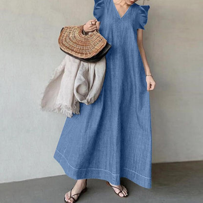 Midnight Breeze A-Line Dress | Multicolor | Casual Elegance | Denim Blend - ZyraLux Kleding en accessoires