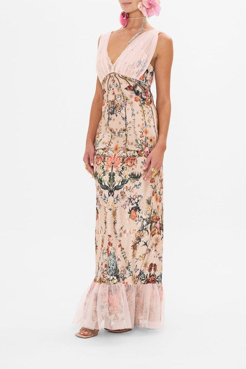 Floral Fantasy Mesh Maxi Dress | Color Mix | Evening | Silk and Mesh - ZyraLux Kleding en accessoires