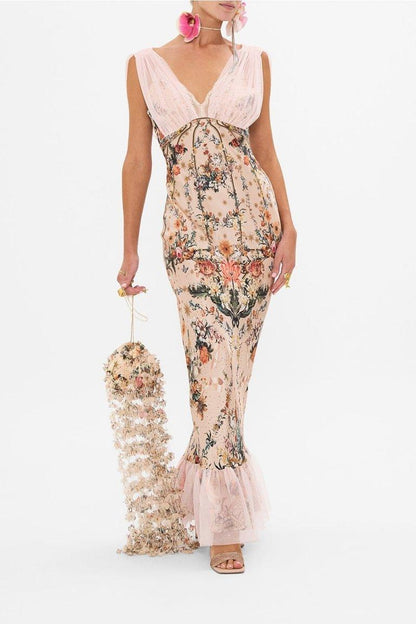 Floral Fantasy Mesh Maxi Dress | Color Mix | Evening | Silk and Mesh - ZyraLux Kleding en accessoires