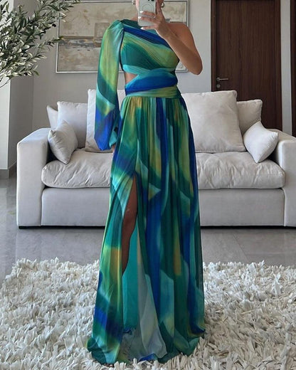 Ocean Breeze Asymmetric Gown | Blue | Evening Elegance | Silk Chiffon - ZyraLux Kleding en accessoires