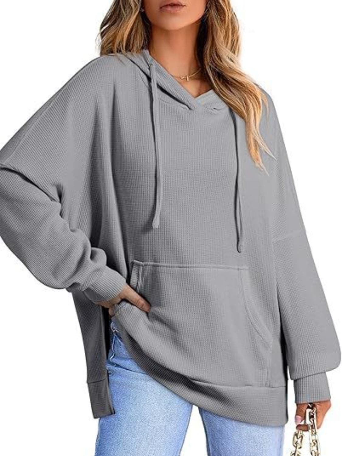 Chique Slit Long Sleeve Hoodie met verstelbaar trekkoord