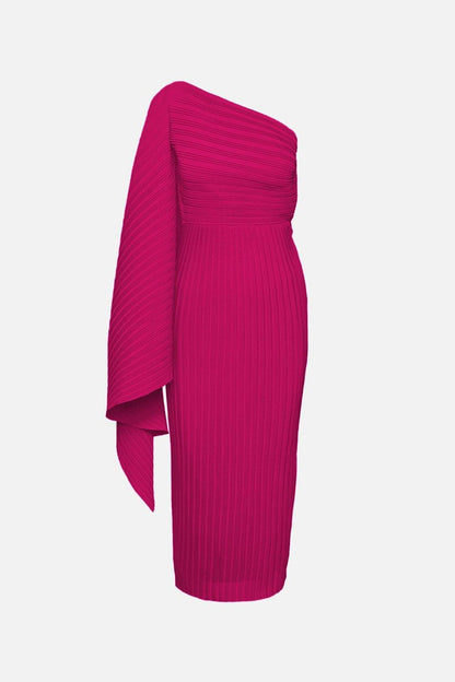 Chaya Plisse One Shoulder Midi Dress | Hot Pink | Cocktail | Polyester - ZyraLux Kleding en accessoires