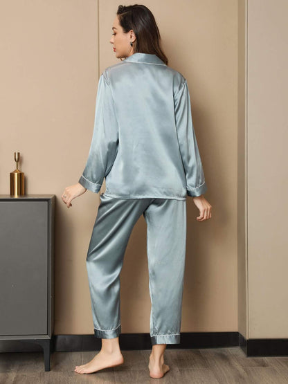 ROOS - Silk Pyjama Set with Contrast Trim - ZyraLux Pyjama