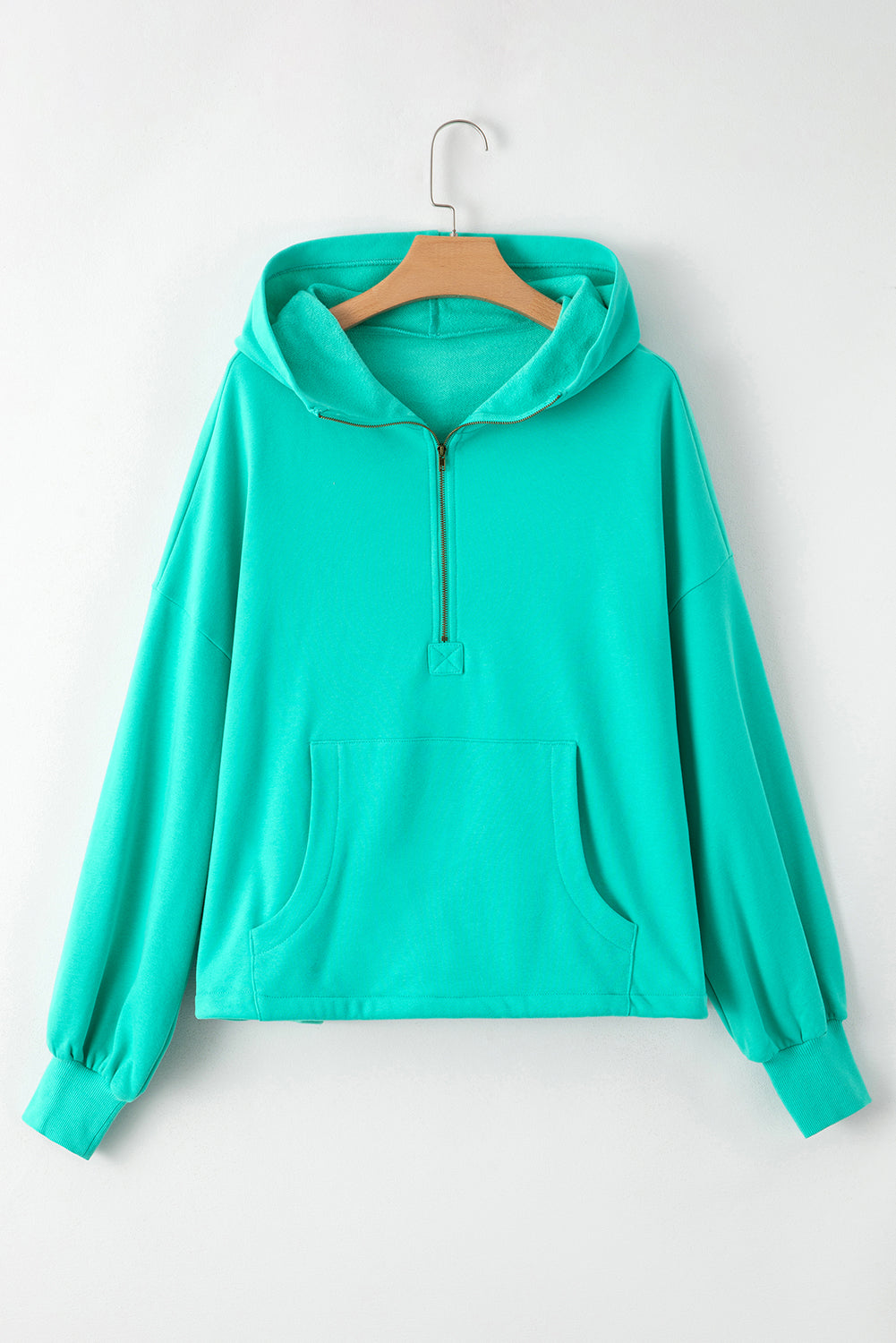 Gezellige Aruba Blue Fleece gevoerde Half Rits Hoodie met Handige Kangoeroezakken