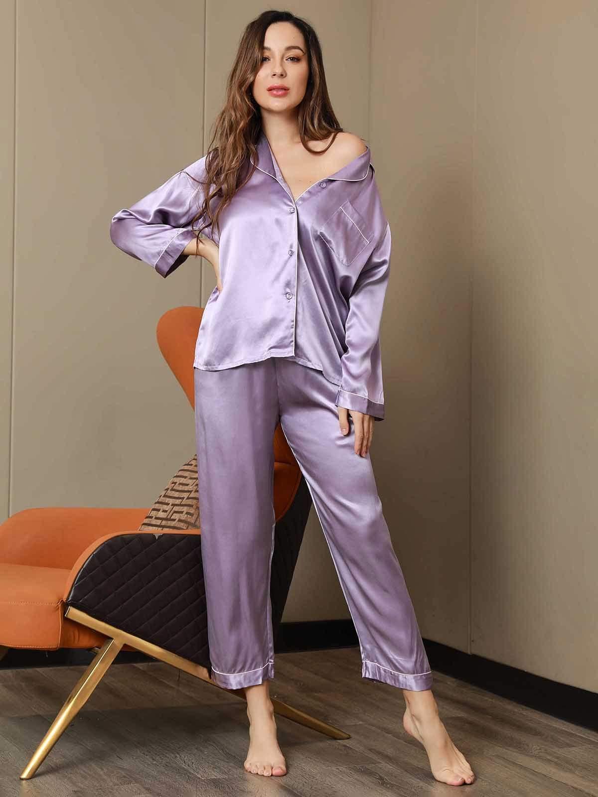 ROOS - Silk Pyjama Set with Contrast Trim - ZyraLux Pyjama