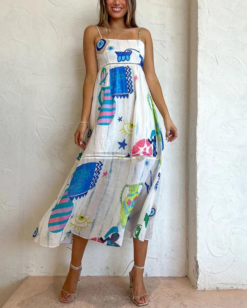 Abstract Art Sundress | White | Summer Chic | Bohemian Style - ZyraLux Kleding en accessoires