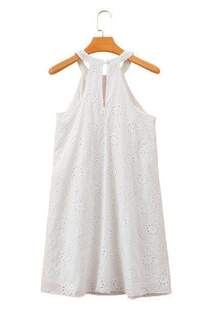 Chique witte Boho Halter Halterjurk met Oogjes en Mouwloos