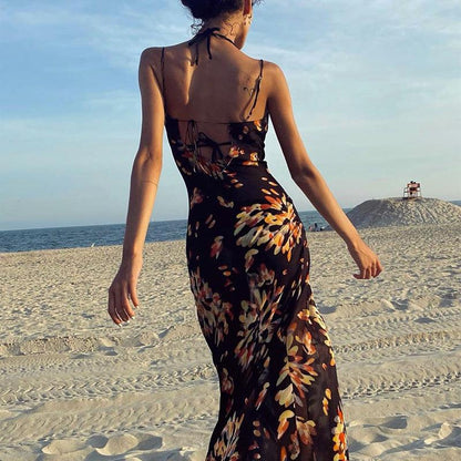 Midnight Bloom Slip Dress | Multicolor | Beach Glamour | Silk Crepe - ZyraLux Kleding en accessoires