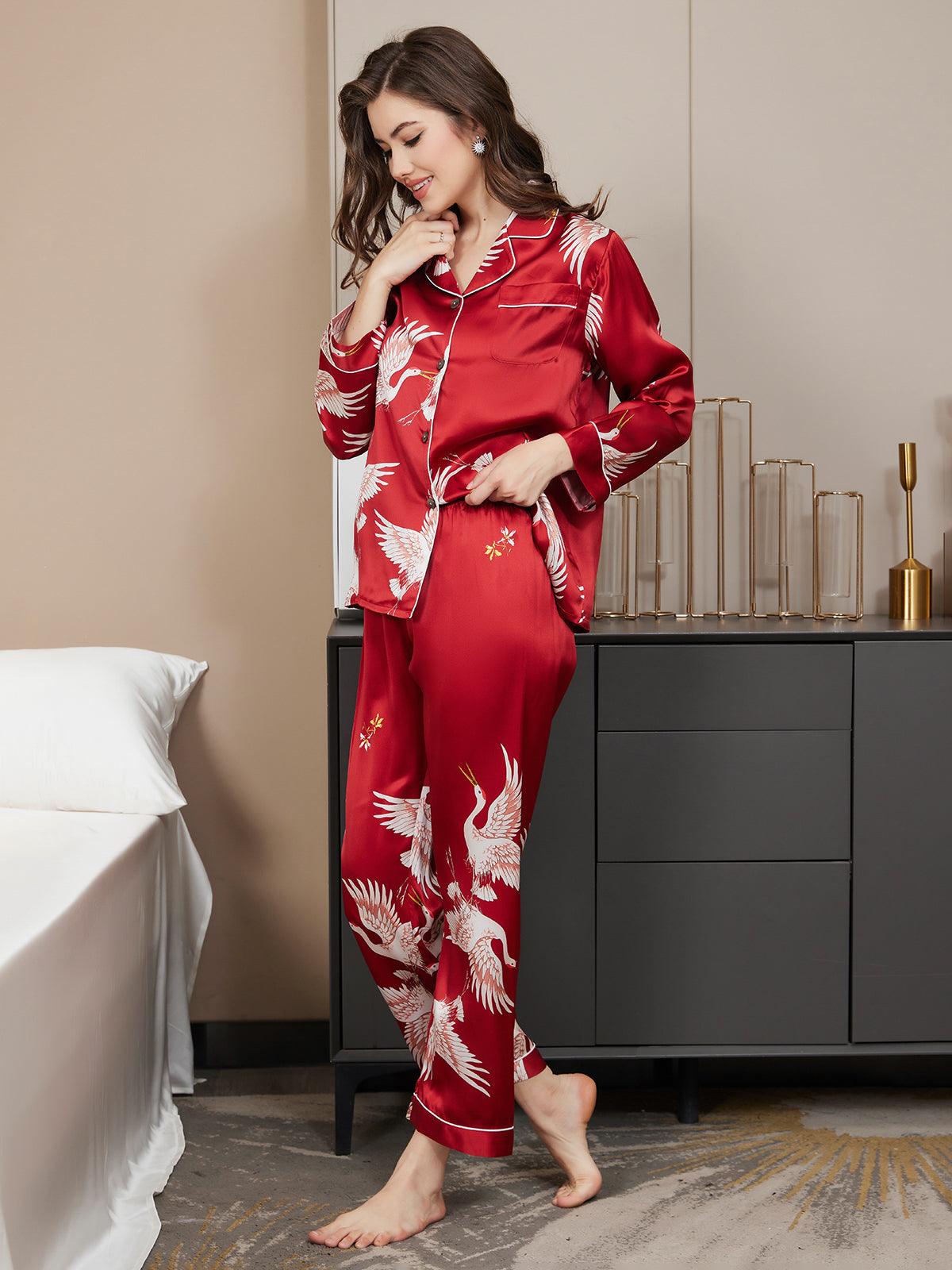 JENTE - Printed Silk Pajama with Classic Trim for Women - ZyraLux Pyjama