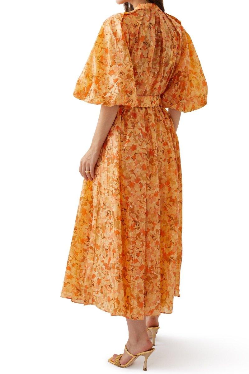 Daphne Printed Belted Dress | Orange | Daytime | Chiffon - ZyraLux Kleding en accessoires