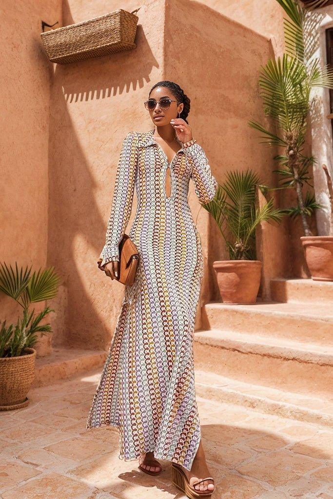 Bohemian Bliss Maxi Dress | Color Mix | Casual | Crochet - ZyraLux Kleding en accessoires