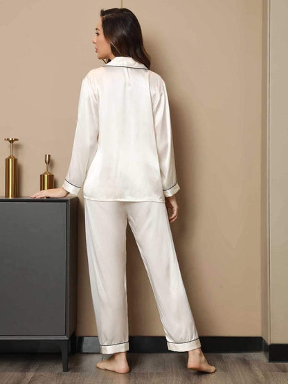 ROOS - Silk Pyjama Set with Contrast Trim - ZyraLux Pyjama