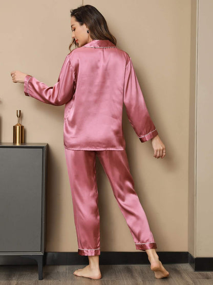 ROOS - Silk Pyjama Set with Contrast Trim - ZyraLux Pyjama