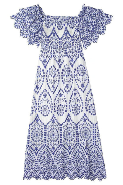 Azure Garden Midi Dress | Blue | Daytime Elegance | Embroidered Lace - ZyraLux Kleding en accessoires