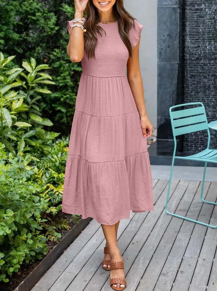 Flutter Sleeve Midi Dress | Pink | Chiffon | Elegant and Flowing - ZyraLux Kleding en accessoires