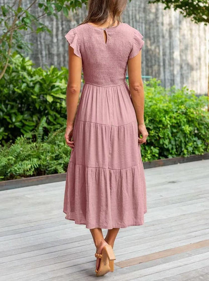 Flutter Sleeve Midi Dress | Pink | Chiffon | Elegant and Flowing - ZyraLux Kleding en accessoires