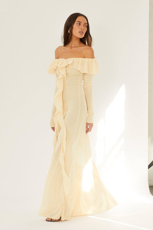 Donna Ruffle Maxi Dress | Yellow | Gala | Chiffon - ZyraLux Kleding en accessoires