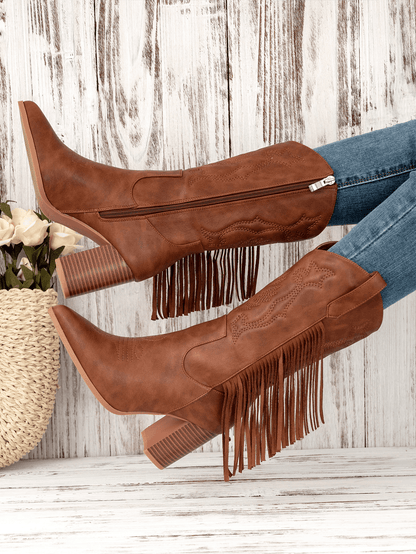 ZyraLux Dames Fringe Versierde Laarzen - Western Stijl - Modieus - Comfortabele Hoge Laarzen