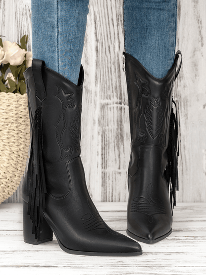 ZyraLux Dames Fringe Versierde Laarzen - Western Stijl - Modieus - Comfortabele Hoge Laarzen