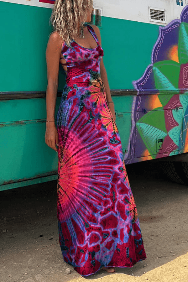 Cosmic Vibes Maxi Dress | Multicolor | Festival Ready | Stretch Knit - ZyraLux Kleding en accessoires