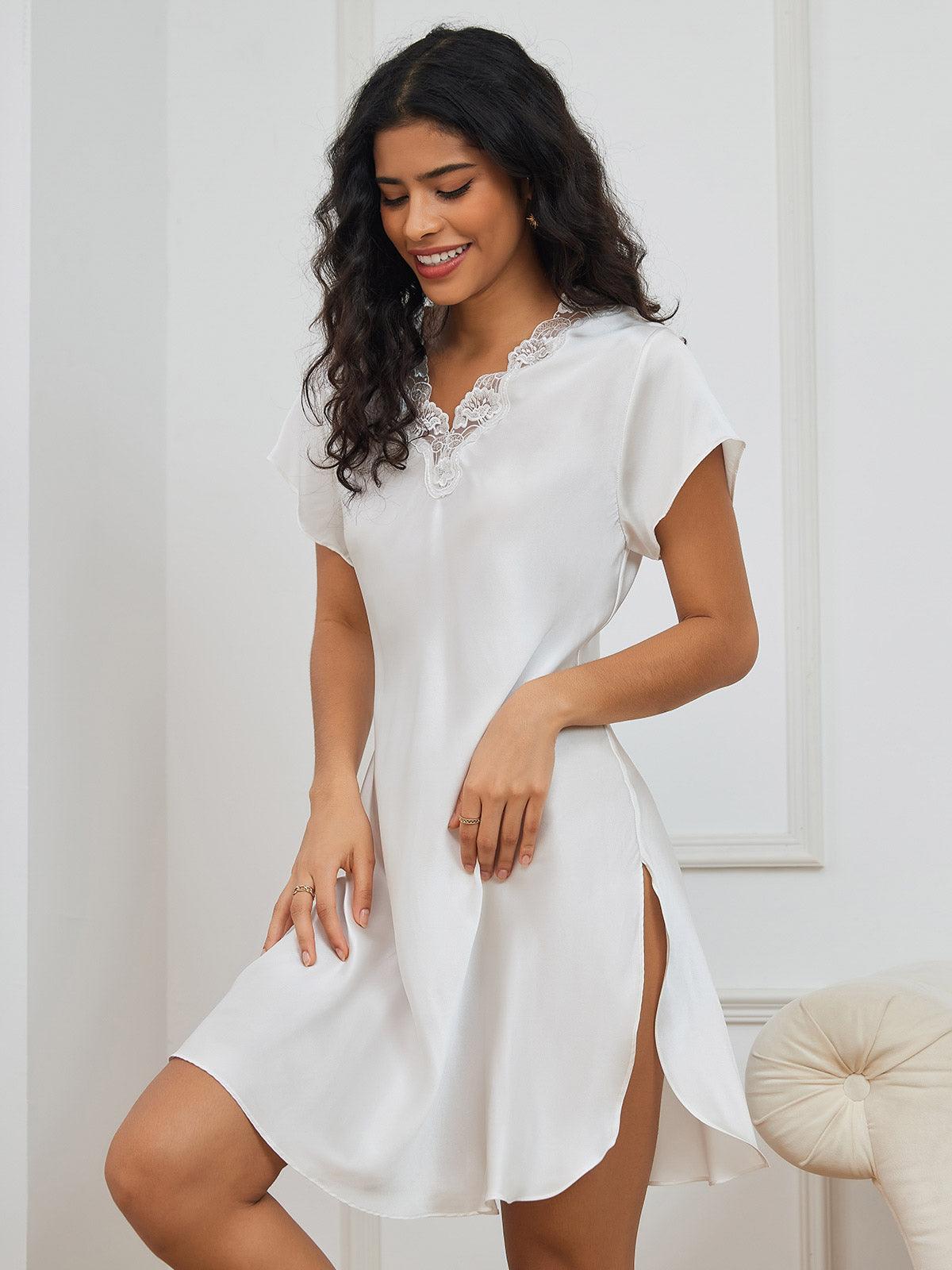 Moon Silk - Pure Silk Nightgown with Side Slit - ZyraLux Nightgown