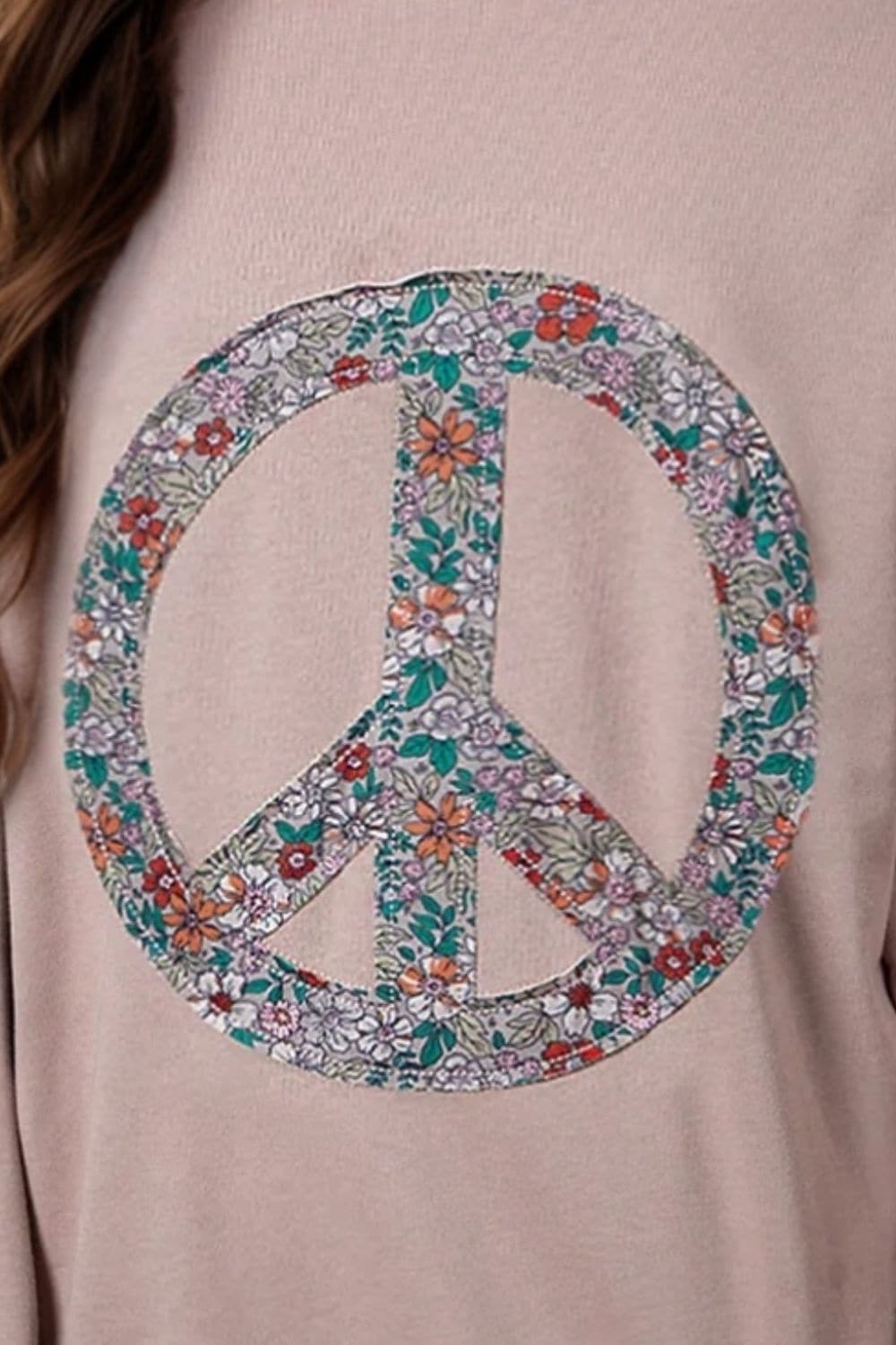 Chic Peace Symbol Applicatie Sweatshirt met Lange Mouwen