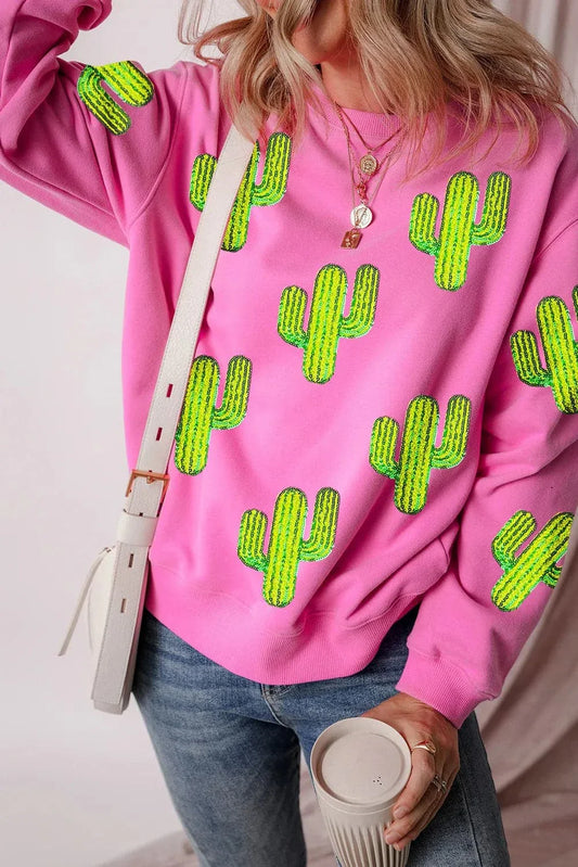 Glinsterende Sequin Cactus Sweatshirt met Lange Mouwen