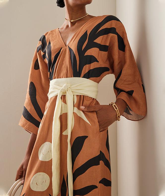 Desert Sun Kimono Dress | Orange | Bohemian Retreat | Organic Cotton - ZyraLux Kleding en accessoires