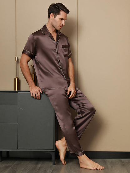 MAXIME - Silk Pajamas with Contrasting Trim - ZyraLux