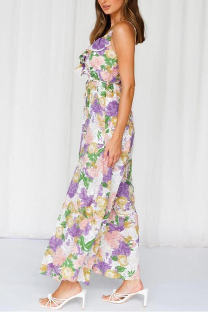 Pretty Purple Floral Print Wide Leg Jumpsuit - ZyraLux