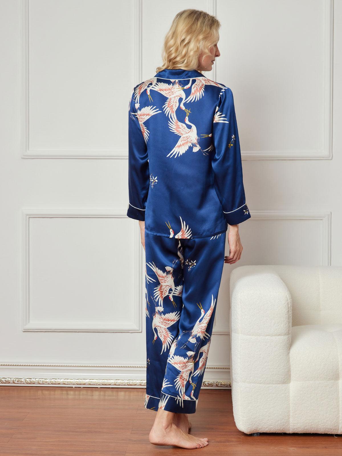 JENTE - Printed Silk Pajama with Classic Trim for Women - ZyraLux Pyjama