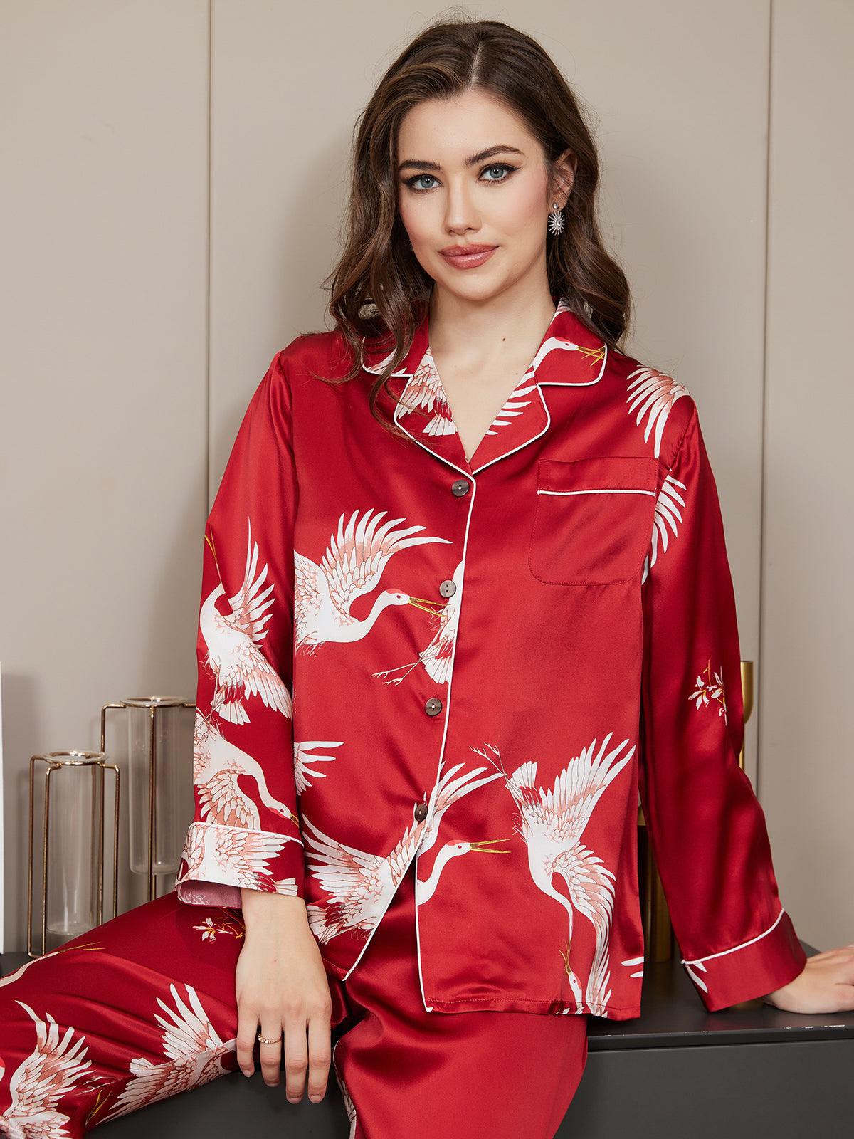 JENTE - Printed Silk Pajama with Classic Trim for Women - ZyraLux Pyjama