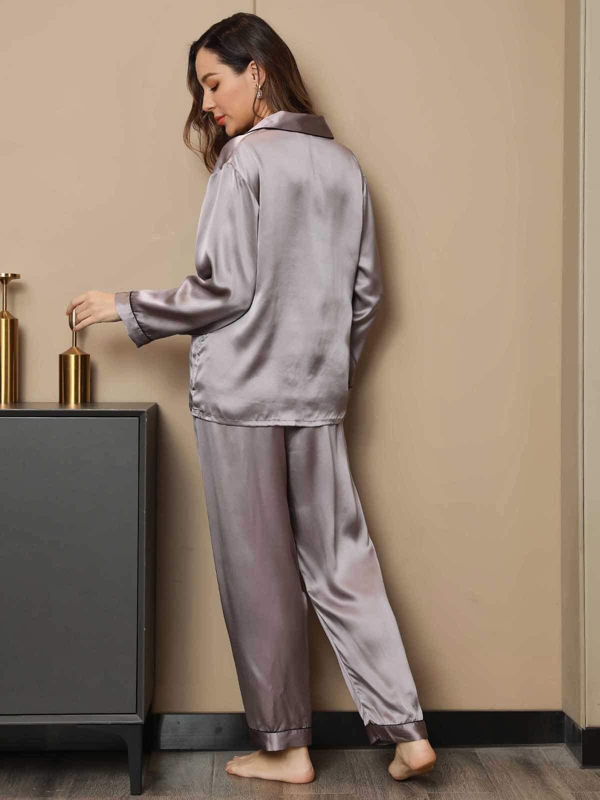 ROOS - Silk Pyjama Set with Contrast Trim - ZyraLux Pyjama