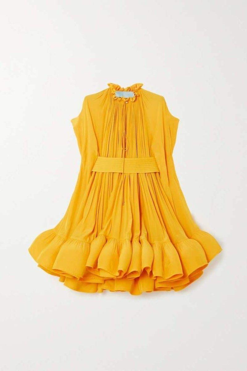 Eartha Cape Effect Ruffle Mini Dress | Yellow | Party | Silk Blend - ZyraLux Kleding en accessoires