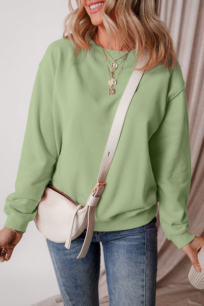 Gezellige Smoke Green Fleece-gevoerde Drop Shoulder Terry Sweatshirt