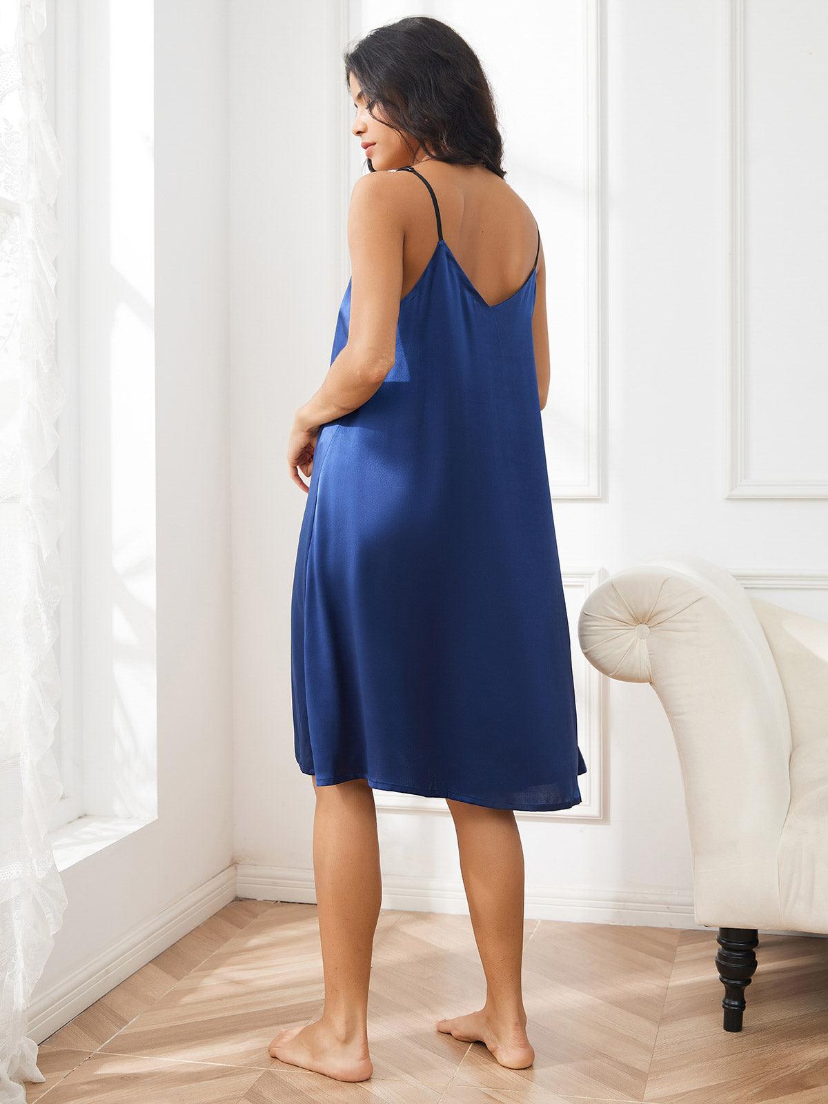 MAARTJE - Midi Nightgown in Pure Silk with Spaghetti Straps - ZyraLux Nightgown