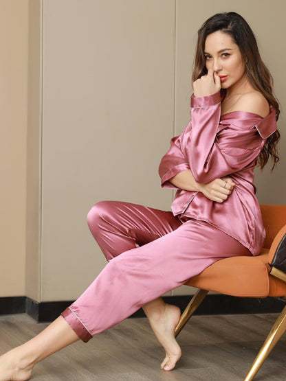 ROOS - Silk Pyjama Set with Contrast Trim - ZyraLux Pyjama