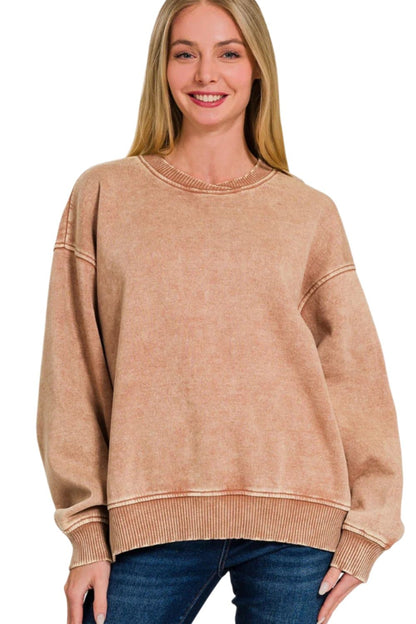 Chic Acid Wash Oversized Fleece Sweatshirt van Zenana