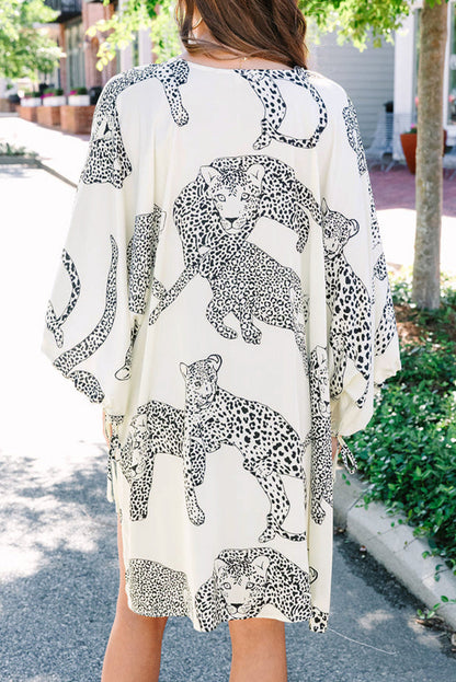 Witte cheetahprint losse pasvorm open voorkant kimono