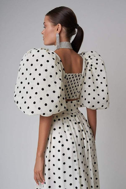 Retro Chic Polka Dot Set | White | Casual Wear | Cotton Blend - ZyraLux Kleding en accessoires