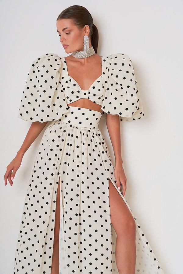 Retro Chic Polka Dot Set | White | Casual Wear | Cotton Blend - ZyraLux Kleding en accessoires