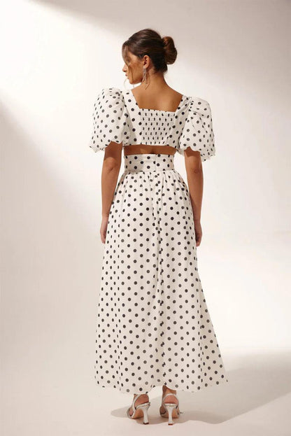 Retro Chic Polka Dot Set | White | Casual Wear | Cotton Blend - ZyraLux Kleding en accessoires