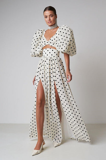 Retro Chic Polka Dot Set | White | Casual Wear | Cotton Blend - ZyraLux Kleding en accessoires