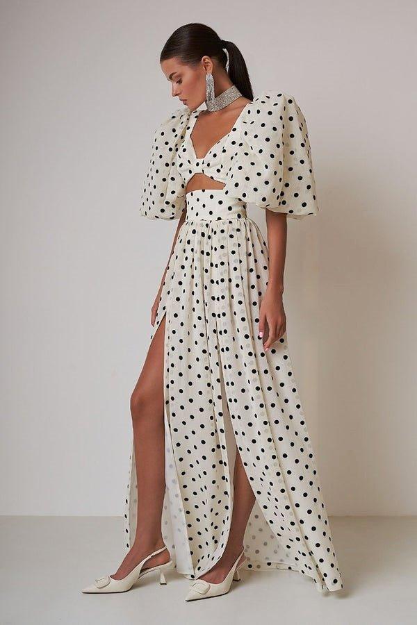 Retro Chic Polka Dot Set | White | Casual Wear | Cotton Blend - ZyraLux Kleding en accessoires