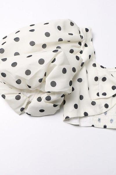 Retro Chic Polka Dot Set | White | Casual Wear | Cotton Blend - ZyraLux Kleding en accessoires