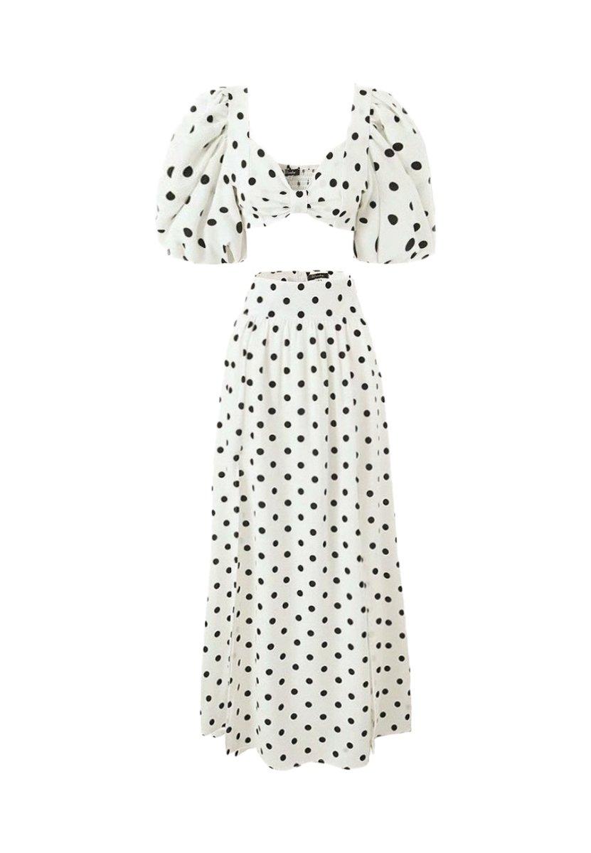 Retro Chic Polka Dot Set | White | Casual Wear | Cotton Blend - ZyraLux Kleding en accessoires