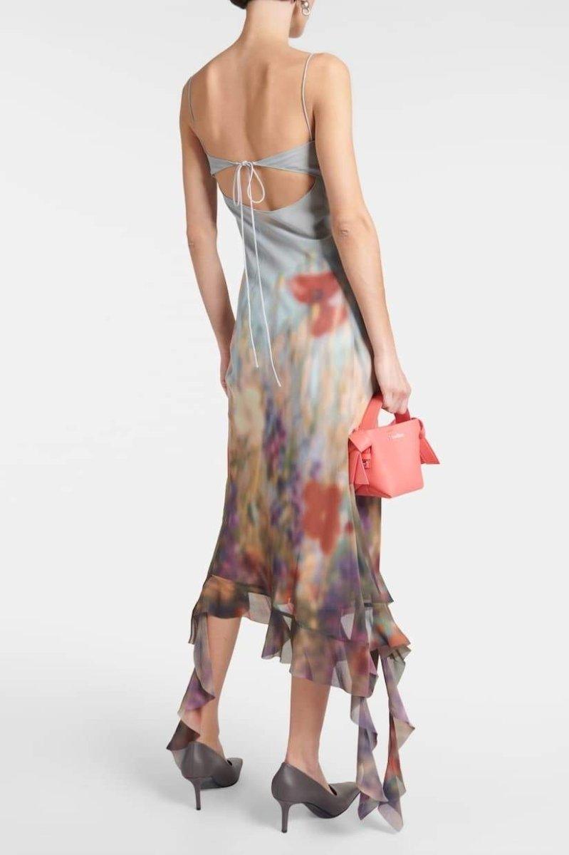 Elvira Floral Ruffle Midi Slip Dress | Color Mix | Cocktail | Chiffon - ZyraLux Kleding en accessoires