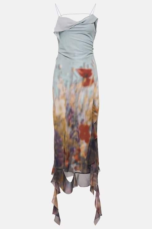 Elvira Floral Ruffle Midi Slip Dress | Color Mix | Cocktail | Chiffon - ZyraLux Kleding en accessoires